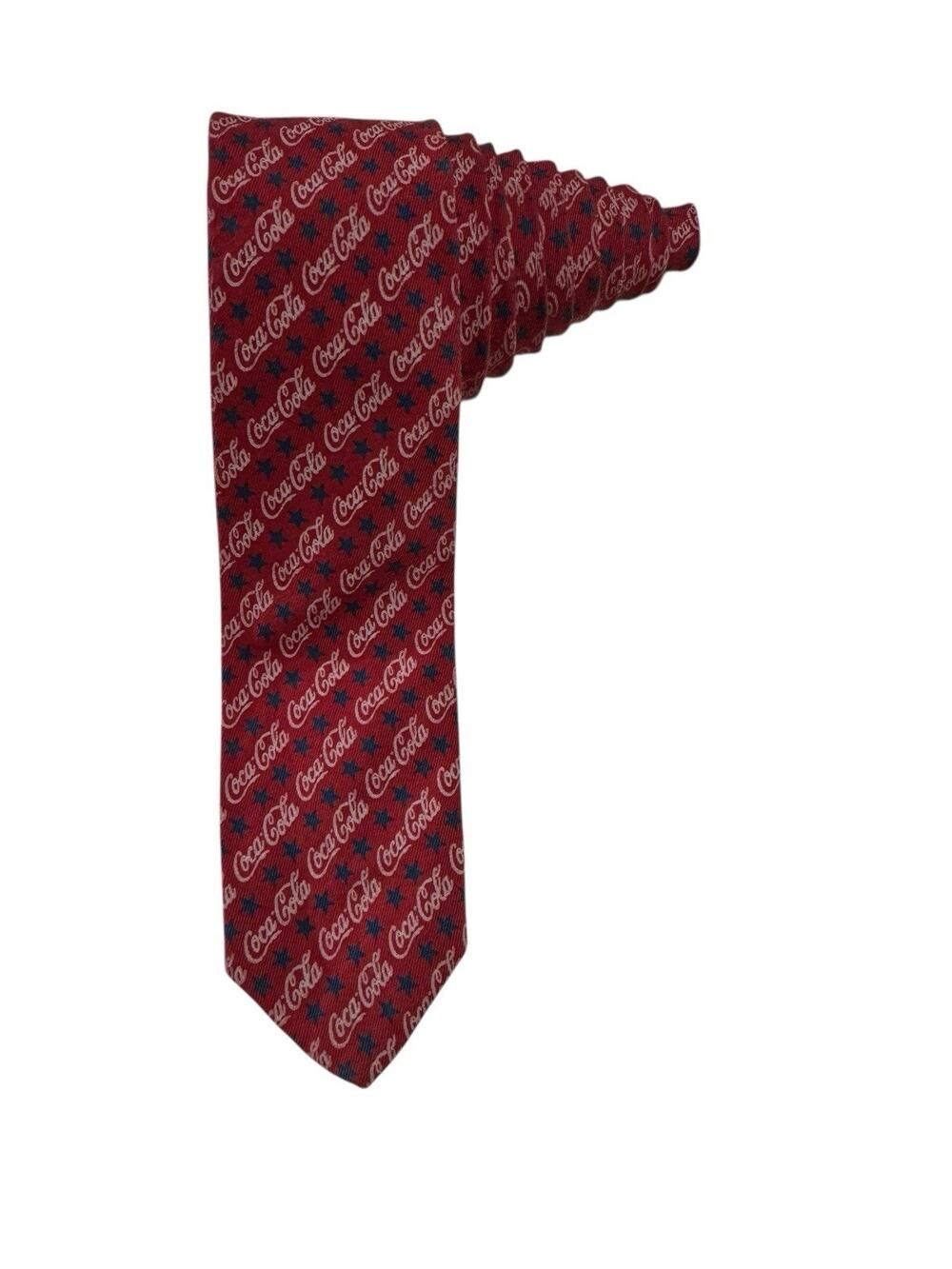 Coca Cola Blue Stars Logo Red Cotton Novelty Necktie